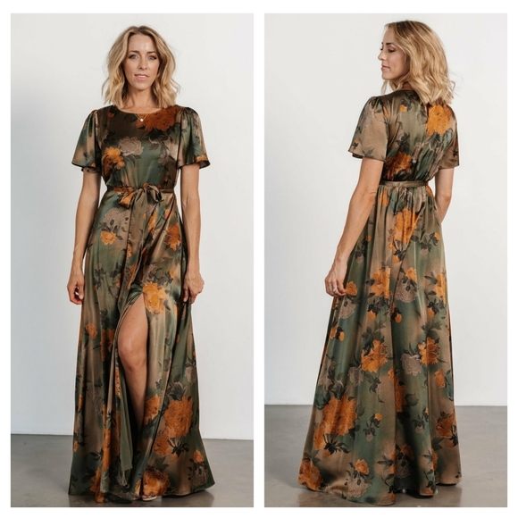 Baltic Born Dresses & Skirts - Balric Born Agnes Satin Maxi Dress Short Sleeve Floral New Without Tags
